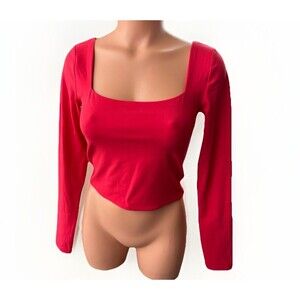Crazy Yoga Red Long Sleeve Yoga Athletic Top Size M Scoop Neck Long Sleeve